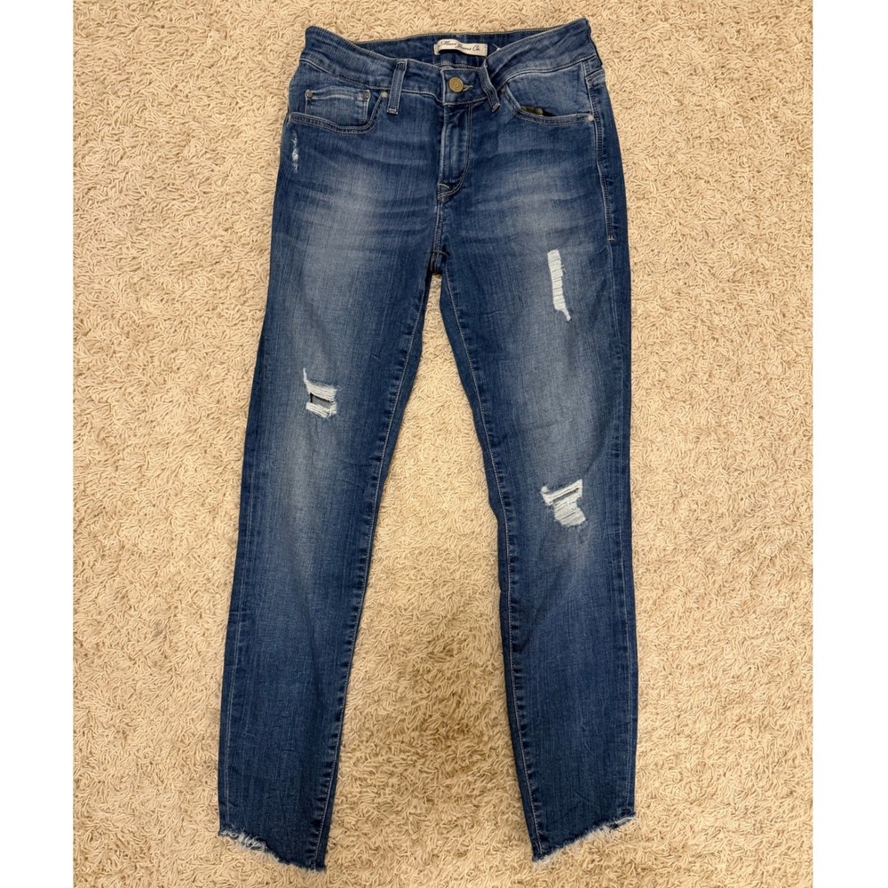 Mavi Adriana Mid-Rise Super Skinny Ankle Jeans Distressed Raw Hem Blue Size 27